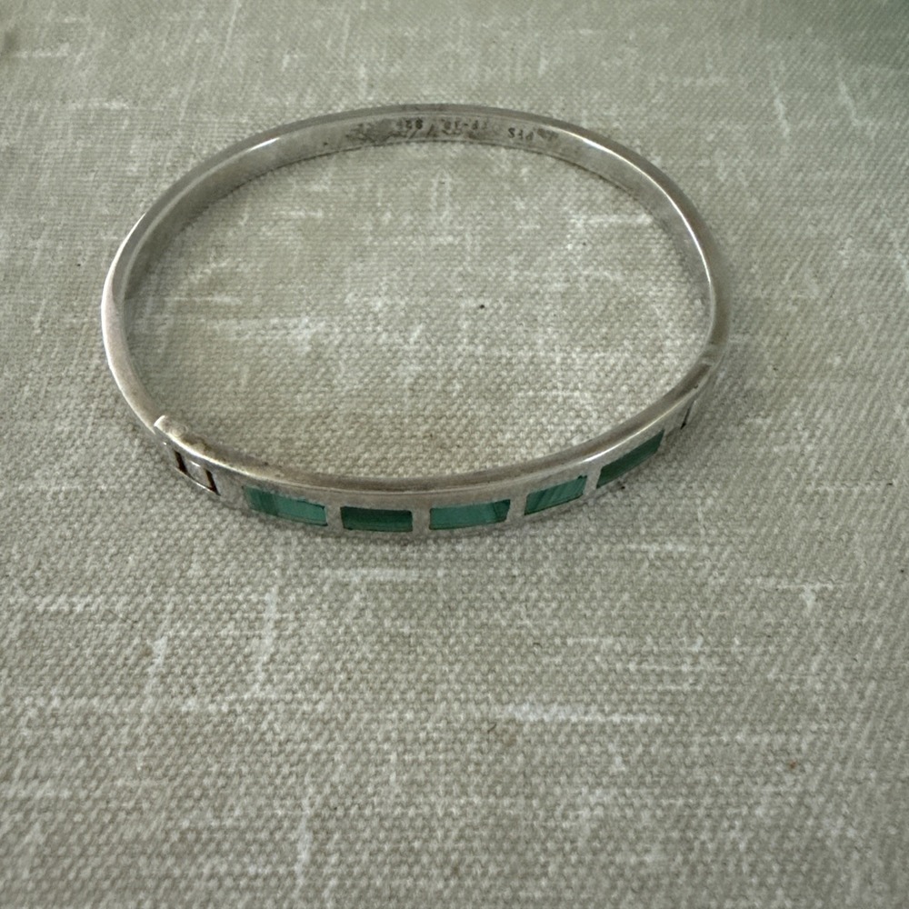 Vintage Plainville Stock Company 925 Silver Bracelet With Malachite Inlay